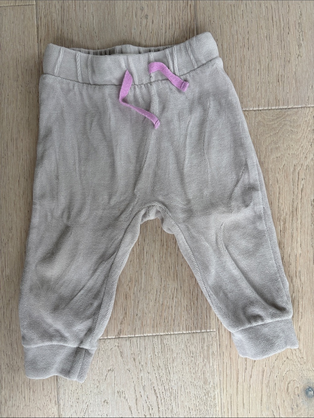 Baby Boden Beige Sweat Joggers with Pink Drawcord